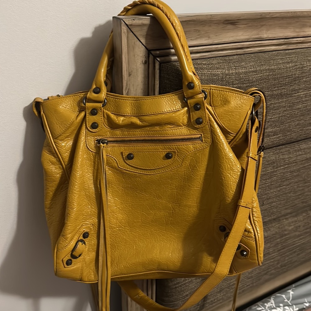 Balenciaga Velo Jaune Moutarde Lambskin Leather Motorcycle Bag